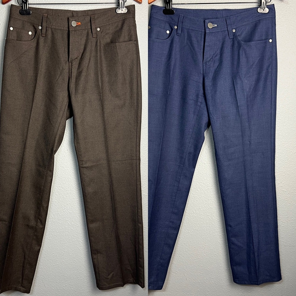 J. Hilburn Wool Casual Pants Straight‎ Leg Trousers Brown Blue Mens Size 32x29